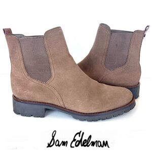 SAM EDELMAN Brown Jaclyn Natural Suede Water Resistant Ankle Booties Sz 8 1/2